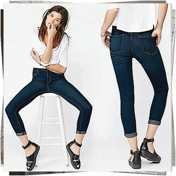 Dark Blue Wash Hi Rise Skinny Stretch Jeans (25) by Free People - Picture 1 of 5